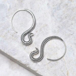 Sterling Silver Cobra Drop Earrings on white/grey ceramic background