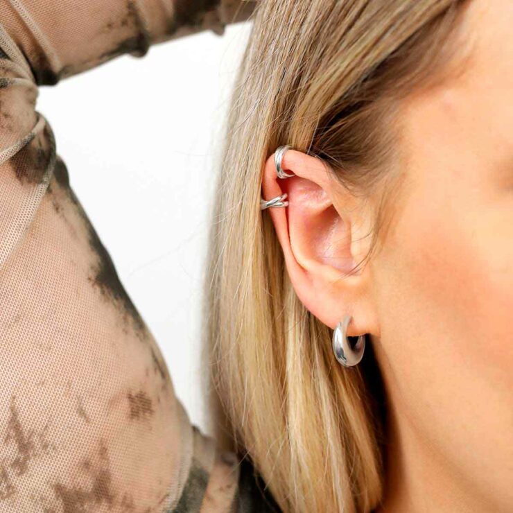 Elegant Blue Sterling Silver Asymmetrical Design Stud Earrings