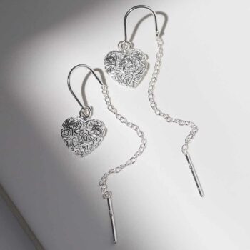 ML832 Sterling Silver Filigree Heart Threaders 2