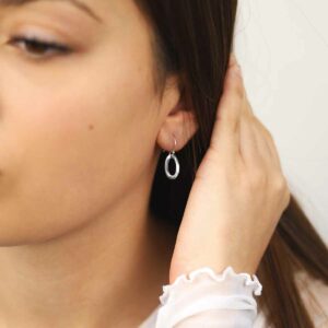 ML849S Sterling Silver Oval Ripple Earrings Model. 2