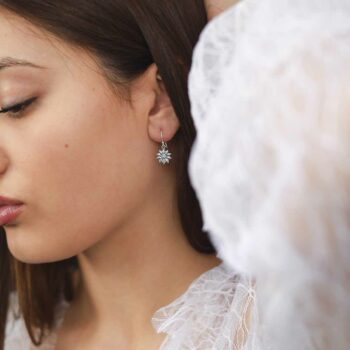 ML993 Sterling Silver Dahlia Dangly Earrings Model