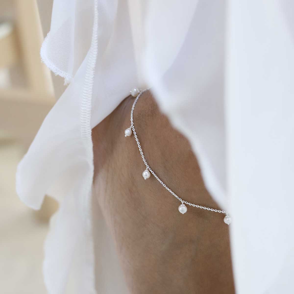 Sterling Silver String of Pearls Anklet - Affordable Silver | Martha ...