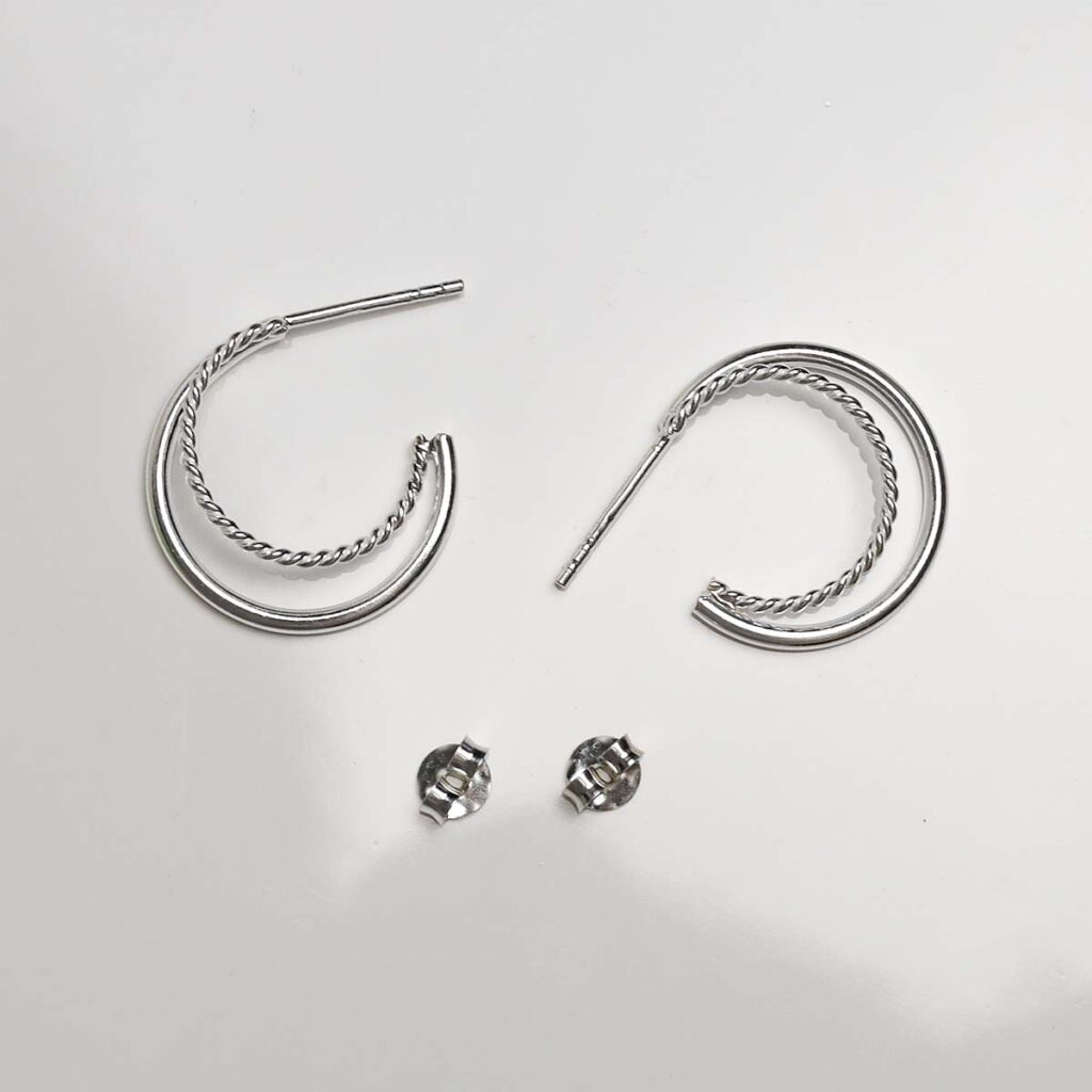 ML744 Sterling Silver Twist and Shout Stud Hoops 1