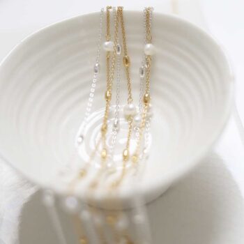Sterling Silver and Gold Plated Pearl Necklace/Bracelet in dish