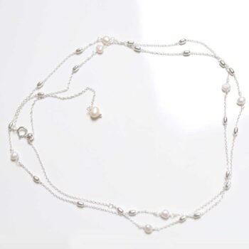 Sterling Silver Pearl Necklace/Bracelet on white