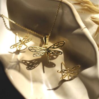 Gold Plated Sterling Silver Dragonfly Necklace set