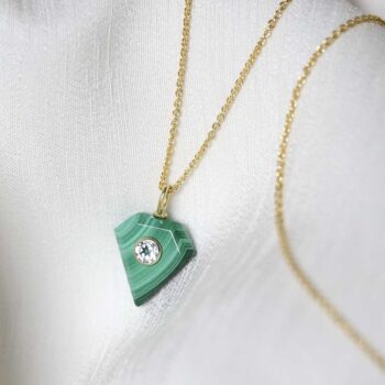 Sterling Silver Gold Plated Malachite and Blue Topaz Stone Set Gem Necklace on trace chain