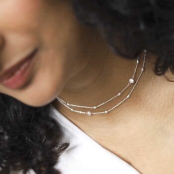 Sterling Silver Pearl Necklace:Bracelet on model
