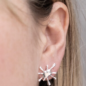 Sterling Silver Splat Studs worn by a model.