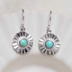 Sterling Silver Turquoise Sun Disc Dangly Earrings in disc dish