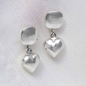 Sterling Silver Heart Droplet Studs on silk