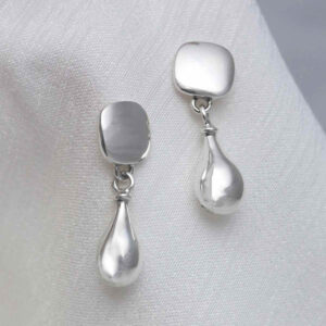 Sterling Silver Rain Droplet Studs on silk