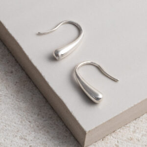 Sterling Silver Mini Liquid Drop Earrings on a white background.