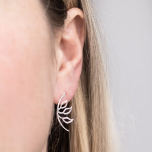 Sterling Silver Leaf Silhouette Studs Model Shot