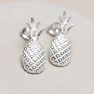 Sterling Silver Pineapple Studs on jewellery dish
