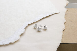 Sterling Silver Grape Stud Earrings on ripped paper