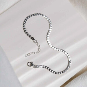 Sterling Silver Greek Box Chain Bracelet on ceramic
