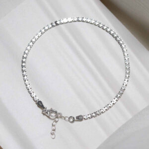 Sterling Silver Greek Box Chain Bracelet on ceramic