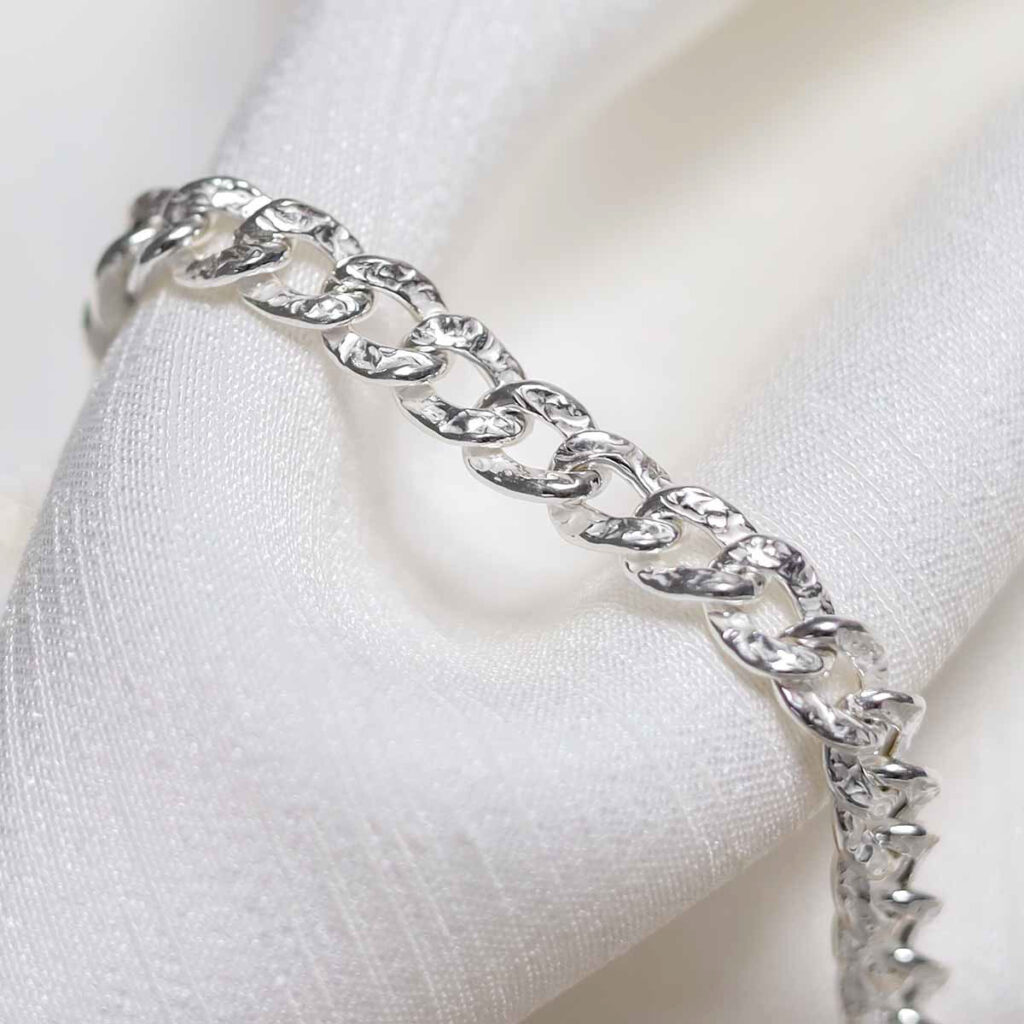 Sterling Silver Hammered Cuban Bracelet detail