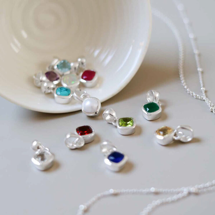 Sterling Silver Birthstone necklace group with satellite and belcher