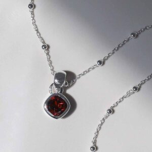 Sterling Silver Garnet Birthstone Necklace with a satellite chain