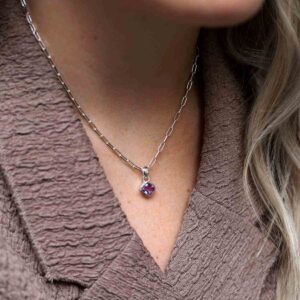 Sterling Silver Amethyst Birthstone Fine Paperclip Necklace on model