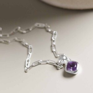 Sterling Silver Amethyst Birthstone Fine Paperclip Necklace