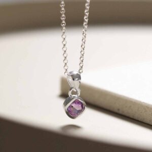 Sterling Silver Amethyst Birthstone Necklace hanging