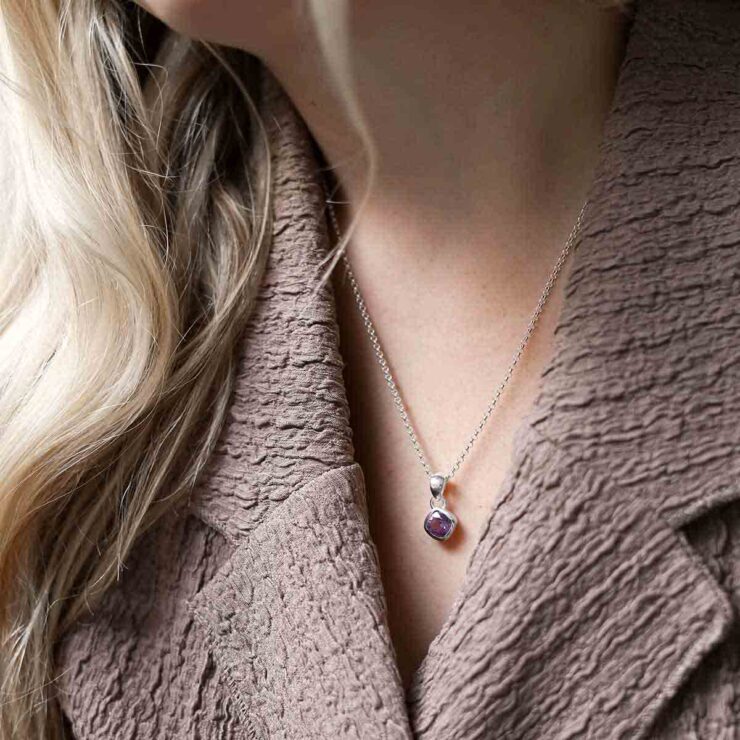 Sterling Silver Amethyst Birthstone Necklace on model