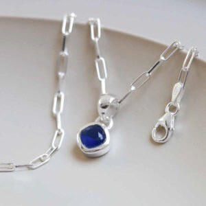 Sterling Silver Iolite Birthstone Fine Paperclip Necklace