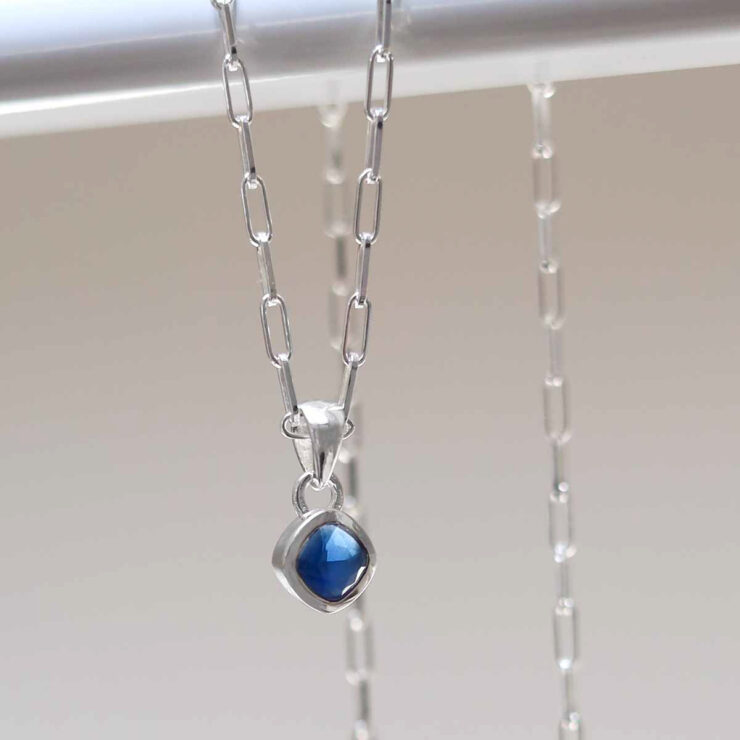Sterling Silver Iolite Birthstone Fine Paperclip Necklace