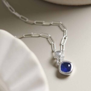 Sterling Silver Iolite Birthstone Fine Paperclip Necklace