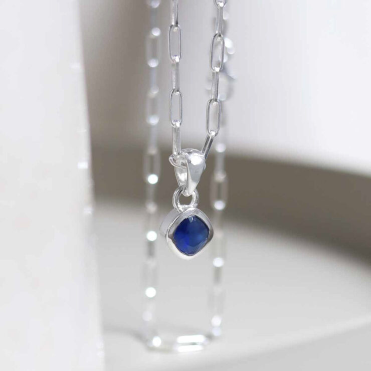 Sterling Silver Iolite Birthstone Fine Paperclip Necklace