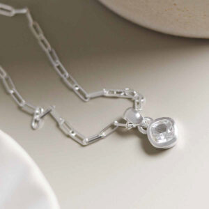 Sterling Silver Clear Quartz Birthstone Fine Paperclip Necklace