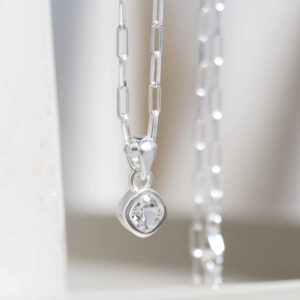 Sterling Silver Clear Quartz Birthstone Fine Paperclip Necklace