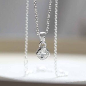 Sterling Silver Clear Quartz Birthstone Necklace hanging