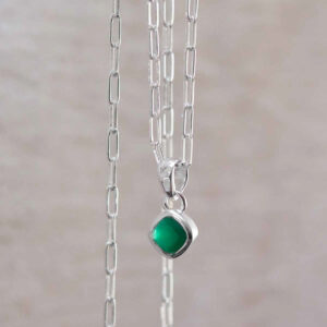 Sterling Silver Emerald Birthstone Fine Paperclip Necklace