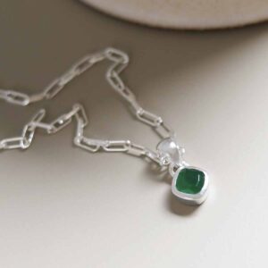 Sterling Silver Emerald Birthstone Fine Paperclip Necklace