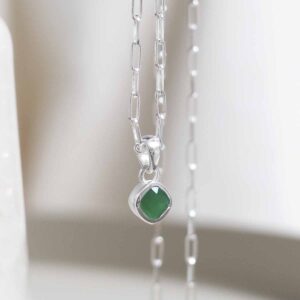 Sterling Silver Emerald Birthstone Fine Paperclip Necklace