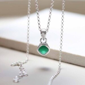 Sterling Silver Emerald Birthstone Necklace hanging