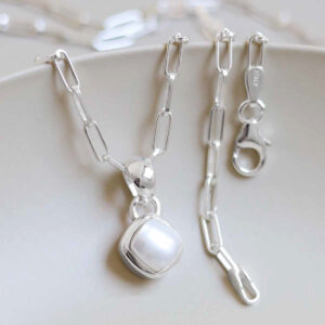 Sterling Silver Pearl Birthstone Fine Paperclip Necklace