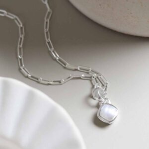 Sterling Silver Pearl Birthstone Fine Paperclip Necklace