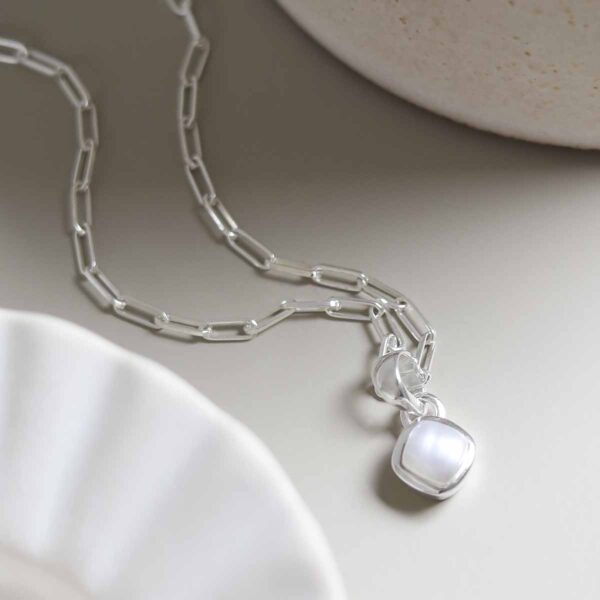 Sterling Silver Pearl Birthstone Fine Paperclip Necklace
