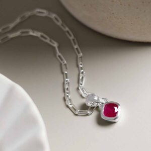 Sterling Silver Ruby Birthstone Fine Paperclip Necklace