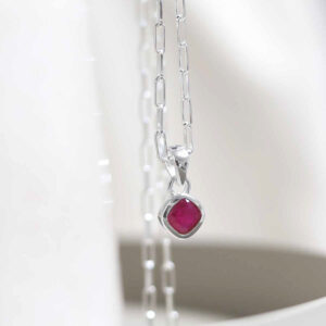 Sterling Silver Ruby Birthstone Fine Paperclip Necklace