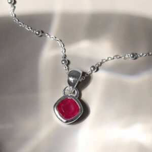 Sterling Silver Ruby Birthstone Necklace on a satellite chain