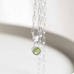 Sterling Silver Peridot Birthstone Fine Paperclip Necklace