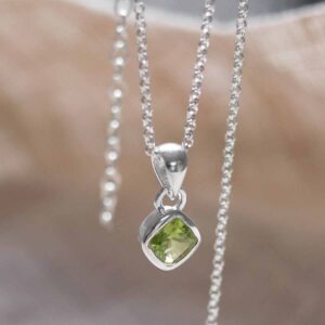 Sterling Silver Peridot Birthstone Necklace hanging