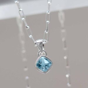 Sterling Silver Blue Topaz Birthstone Fine Paperclip Necklace
