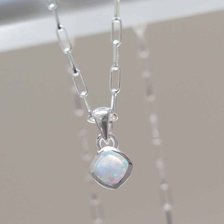 Sterling Silver Opalite Birthstone Fine Paperclip Necklace